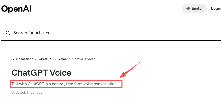 OpenAI's help center describing ChatGPT Voice as a natural, free-form voice conversation