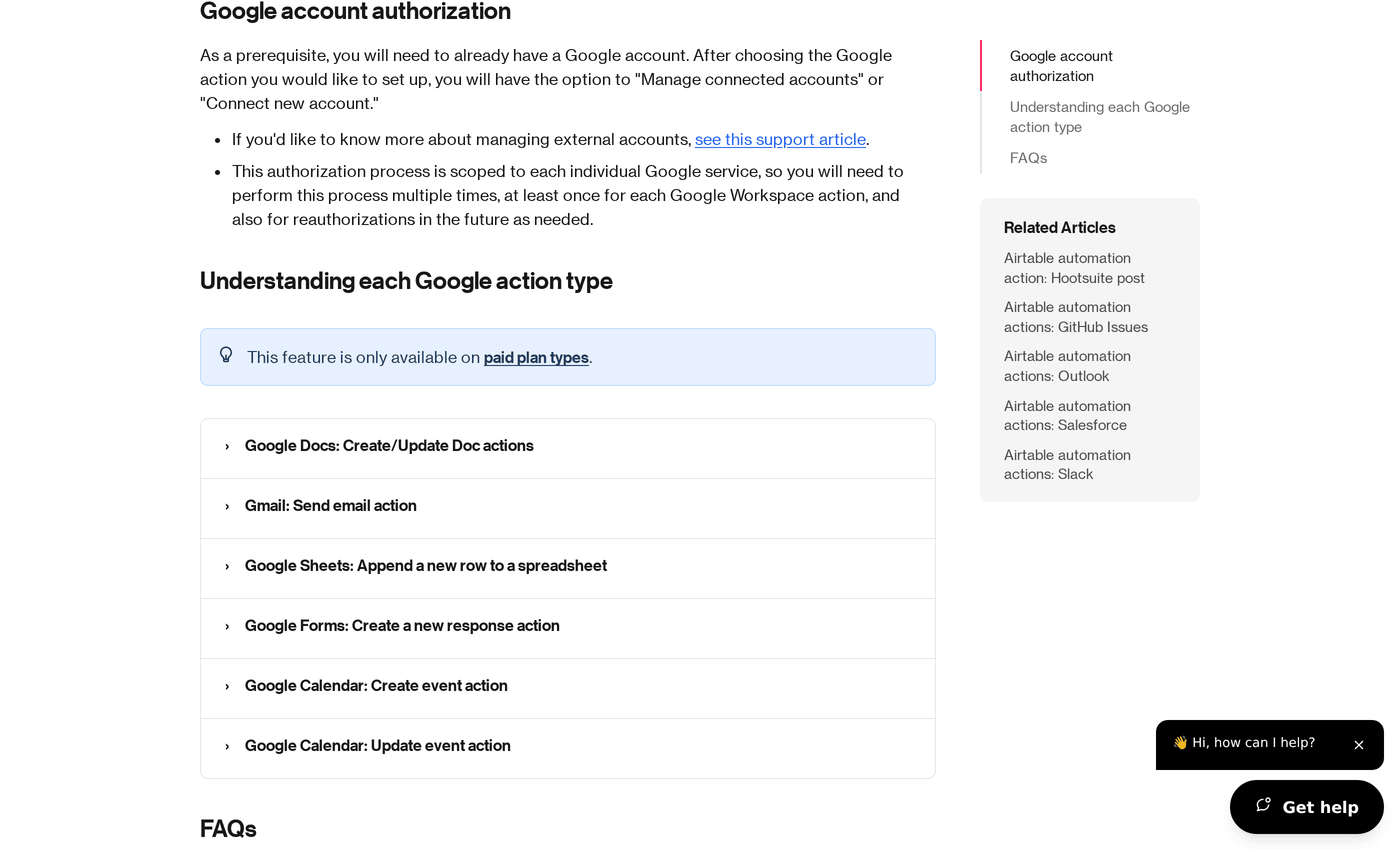 Airtable documentation lists its Google Sheets action as append a new row