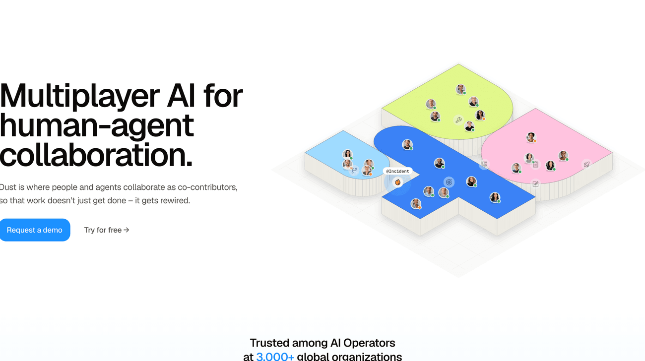 Dust is a cloud, multi-user assistant: agents read across a team's connected tools and act as co-contributors, with governance and permissions built in.