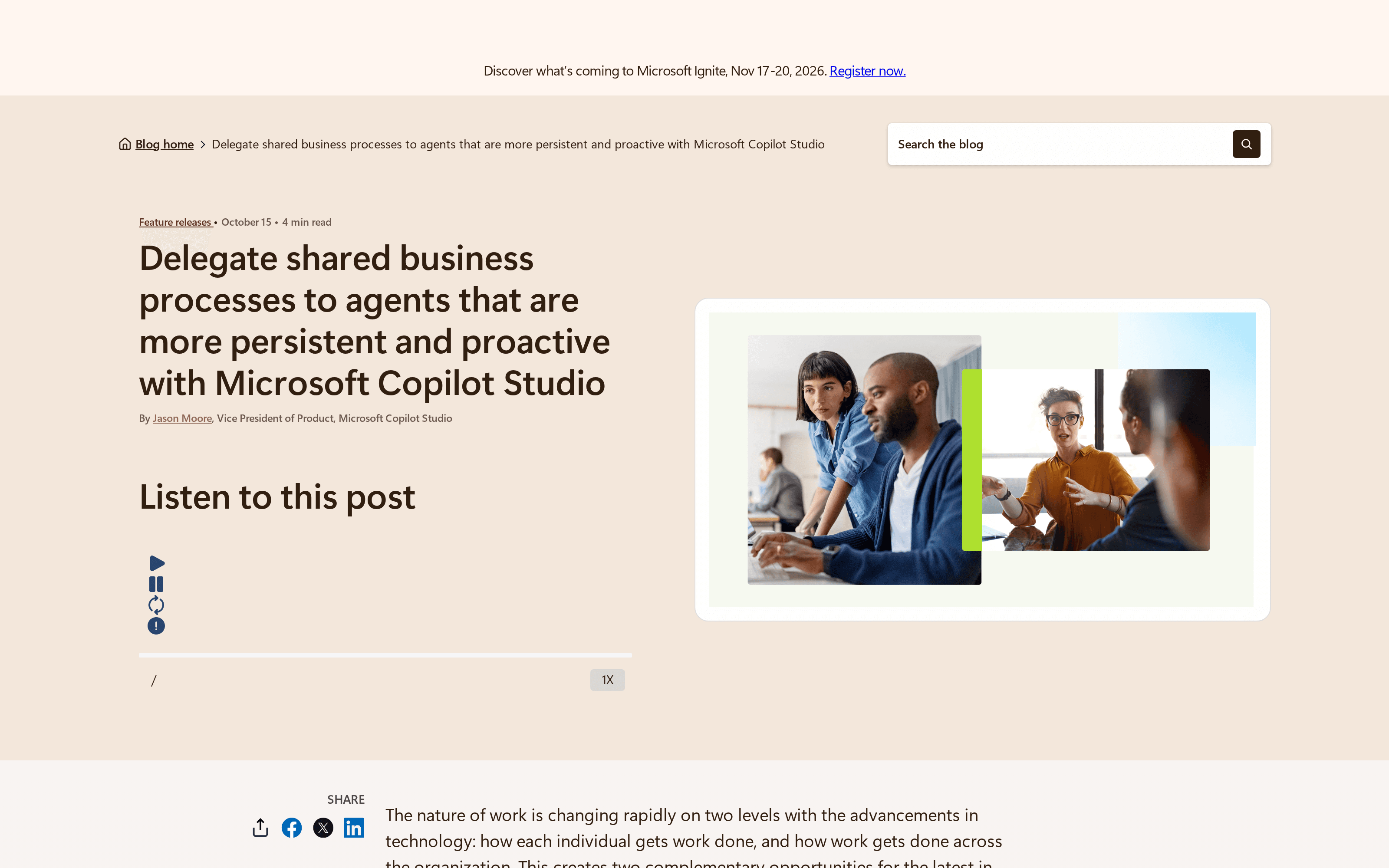 Microsoft's October 15 announcement naming the persistent and proactive Copilot Studio release