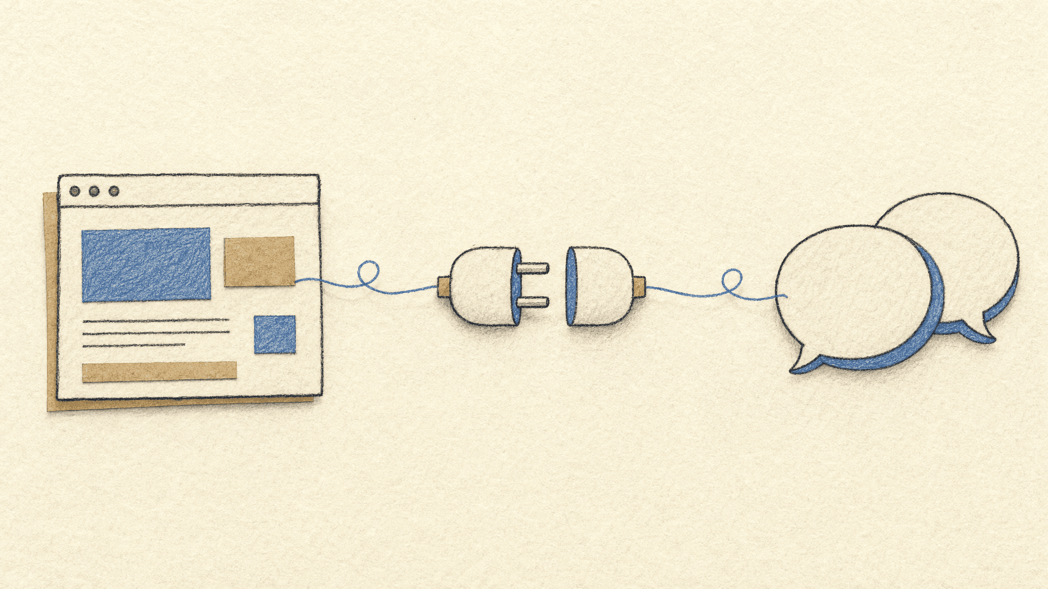 Website and conversation routes meet at a connector in this conceptual illustration