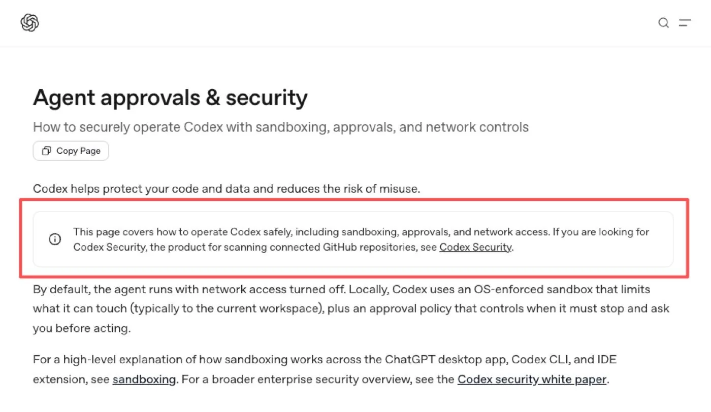OpenAI's agent approvals and security page treats sandboxing and risky actions as part of agent operation.