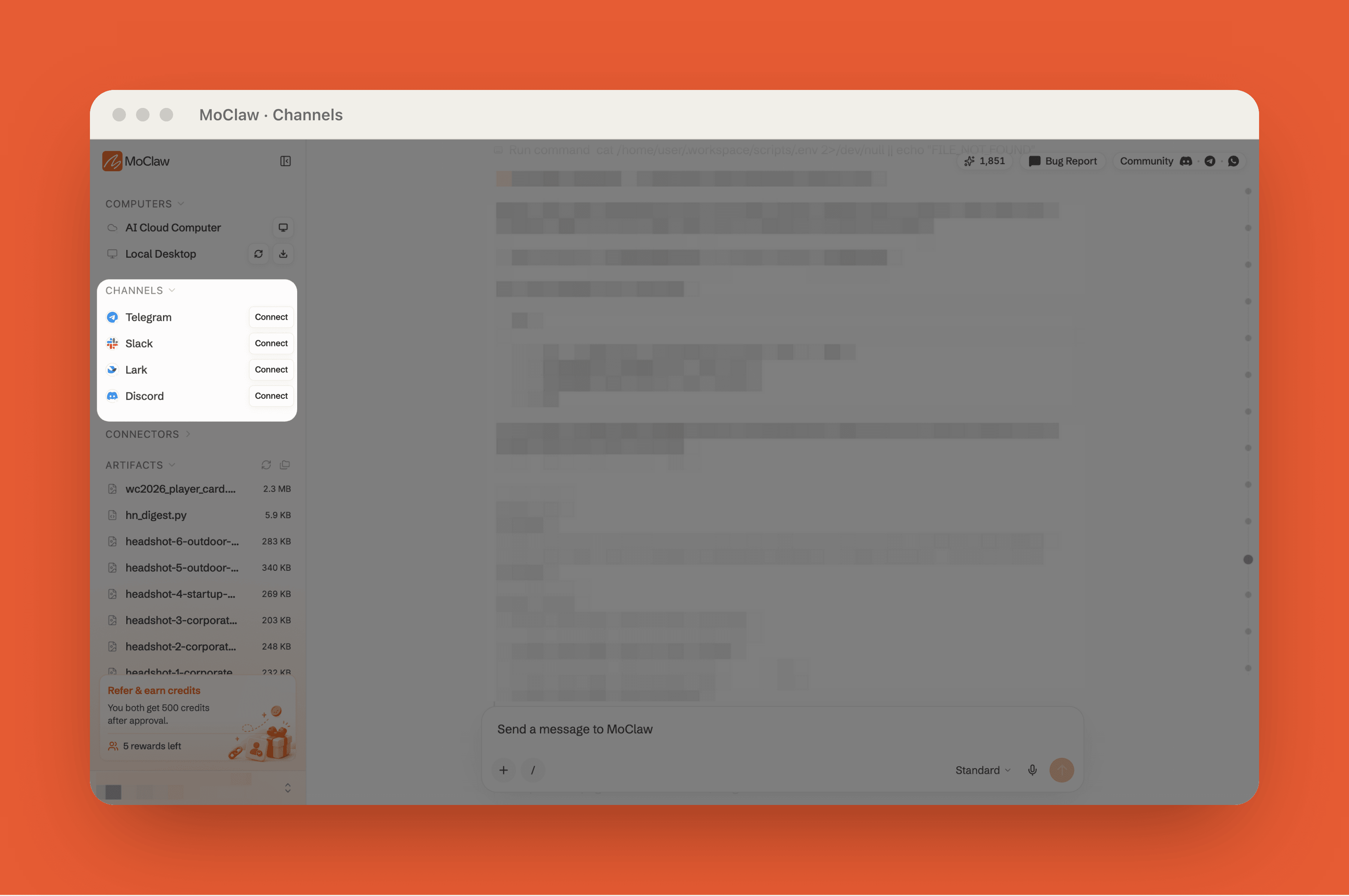Zentor (formerly MoClaw) connects to Slack, Telegram, Lark, and Discord, so you can tag it wherever your team works.