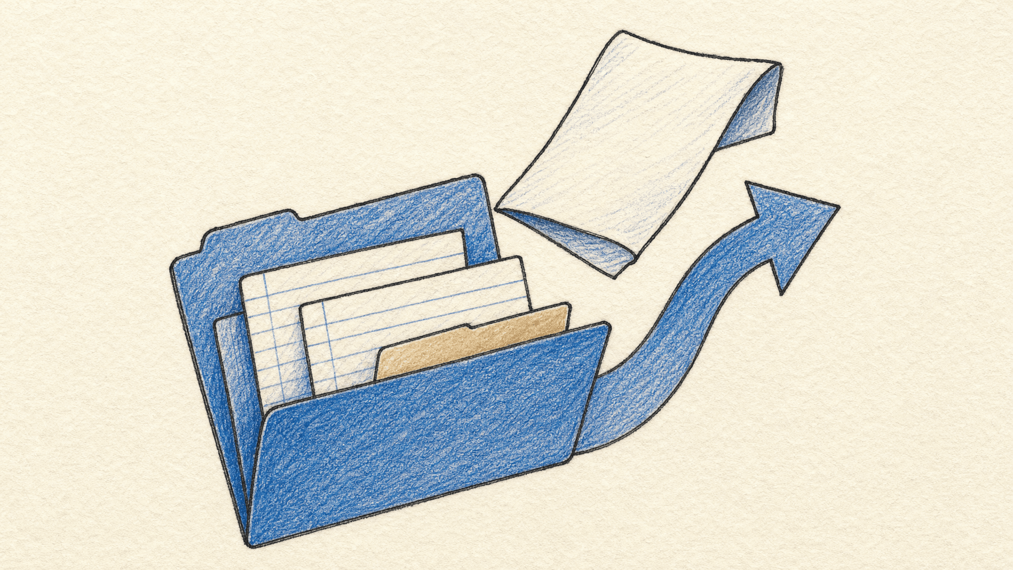 Colored-pencil illustration of an open archive folder and paper being removed; export your Yuanqi backup while the service is still available.