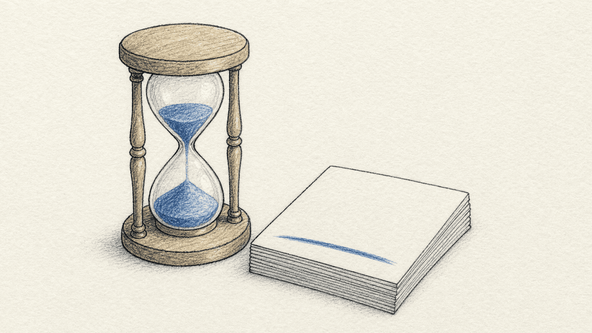 A hand-drawn hourglass and unmarked paper stack illustrate the earlier deadline for new fine-tuning jobs.
