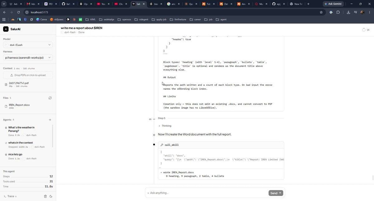 Démo DeepSeek V4 Flash — Un agent de rapport boursier qui rédige son propre .docx, créée par @farhanhelmycode