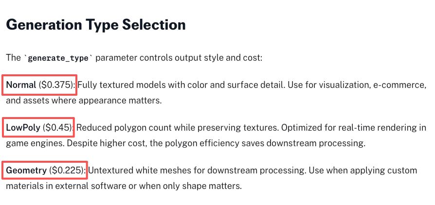 Hunyuan 3D's three generation modes, Normal, LowPoly, and Geometry, each tuned to where the asset is headed