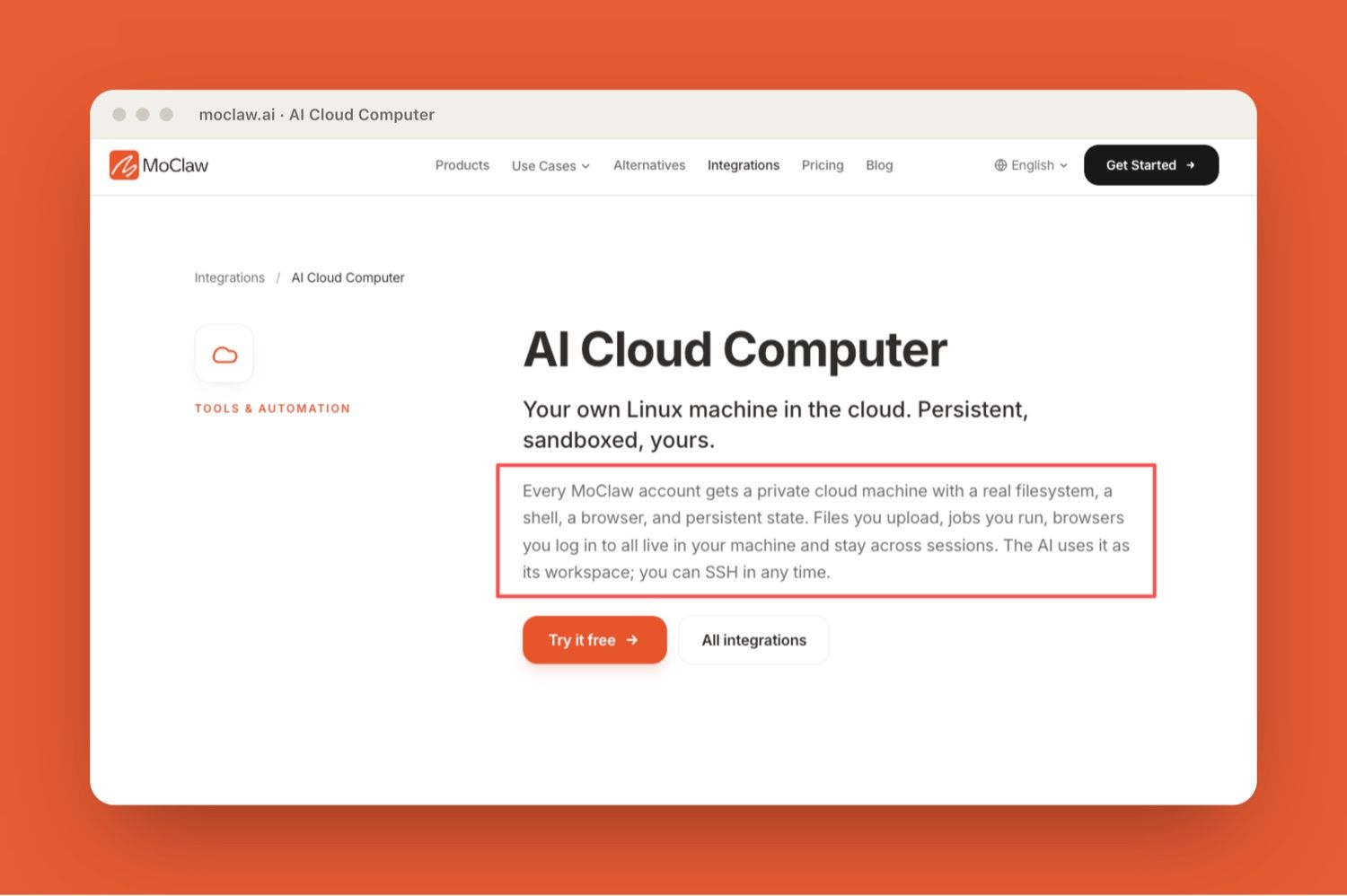 Zentor (formerly MoClaw) AI Cloud Computer keeps files, browser state, and review history in one persistent workspace.