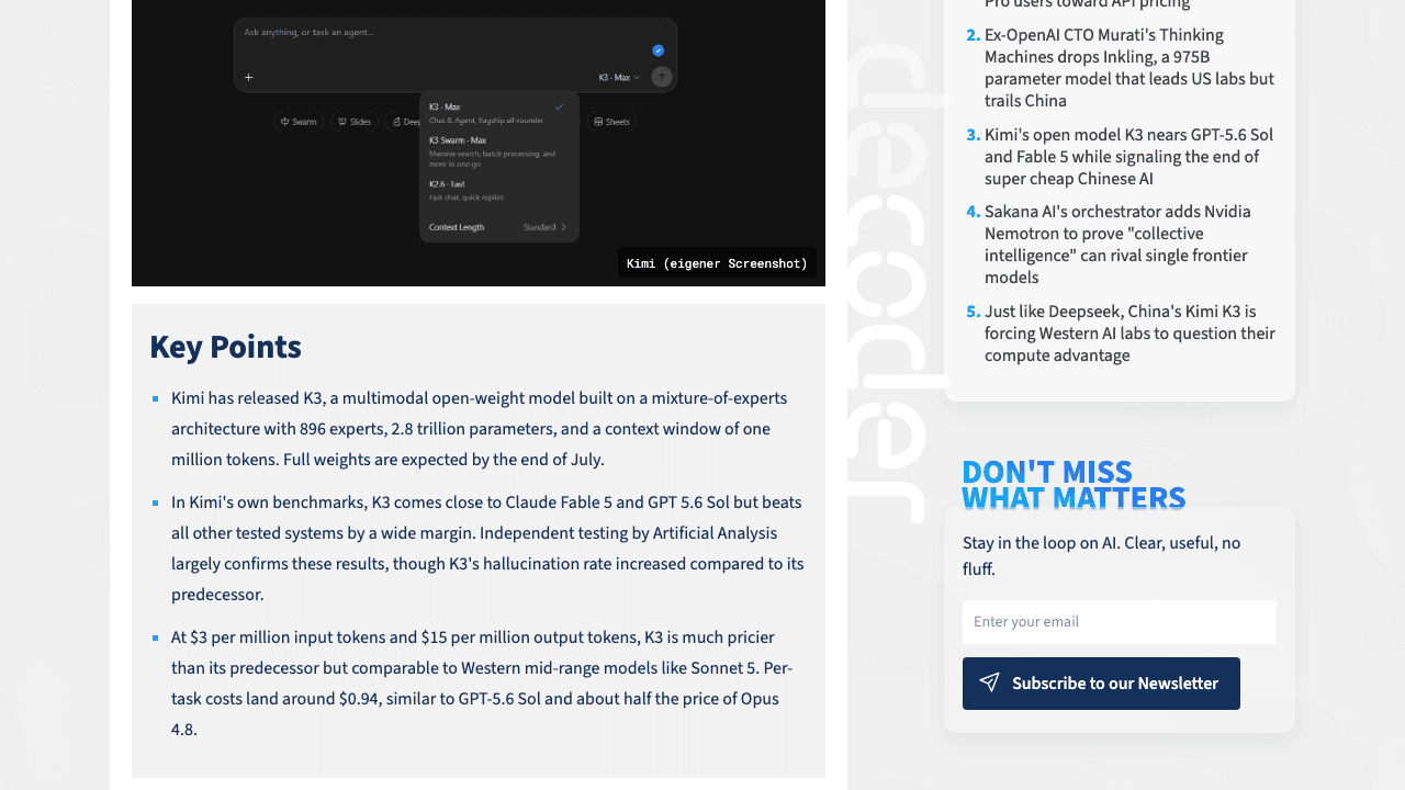 the-decoder report on Kimi K3 hallucination rate rising versus its predecessor