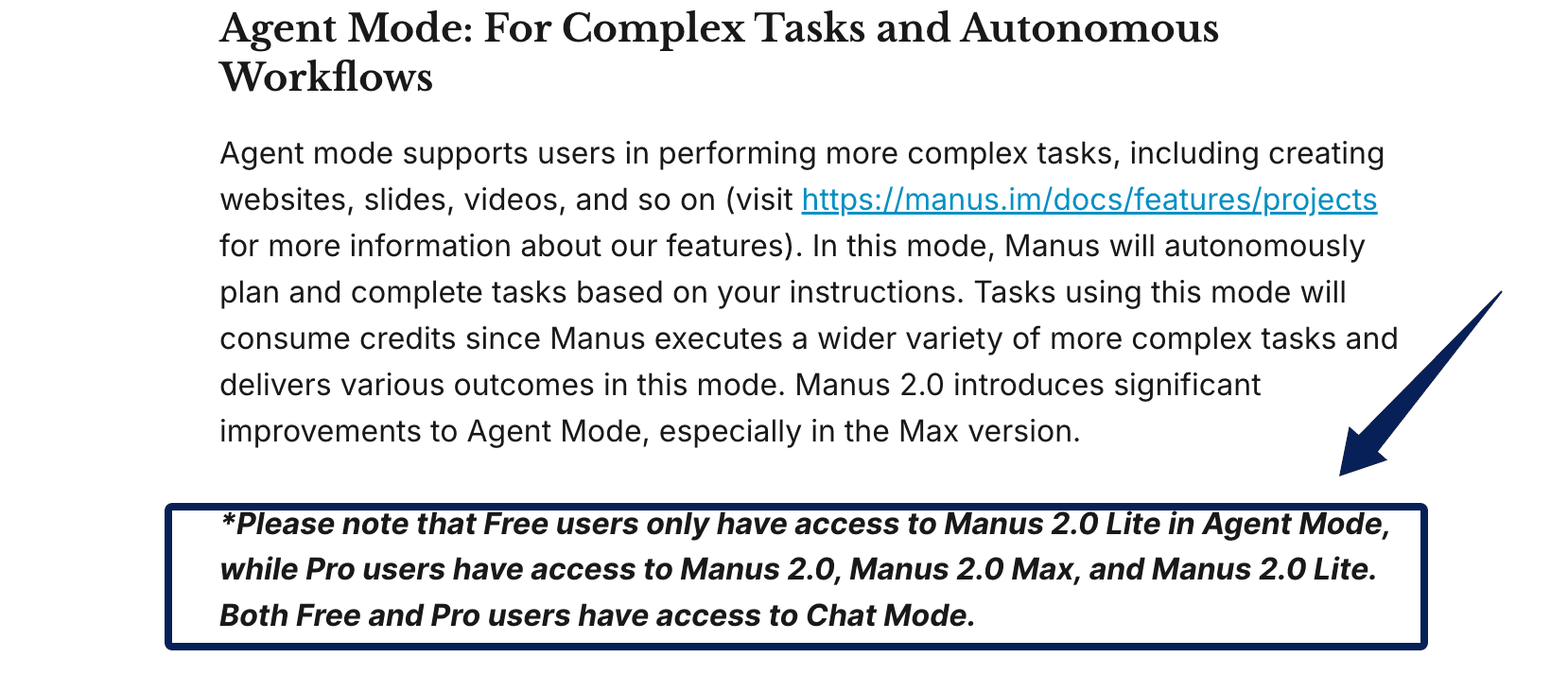 Understand the feature differences between free and pro tiers when using manus 2.0 lite, standard, and max versions.