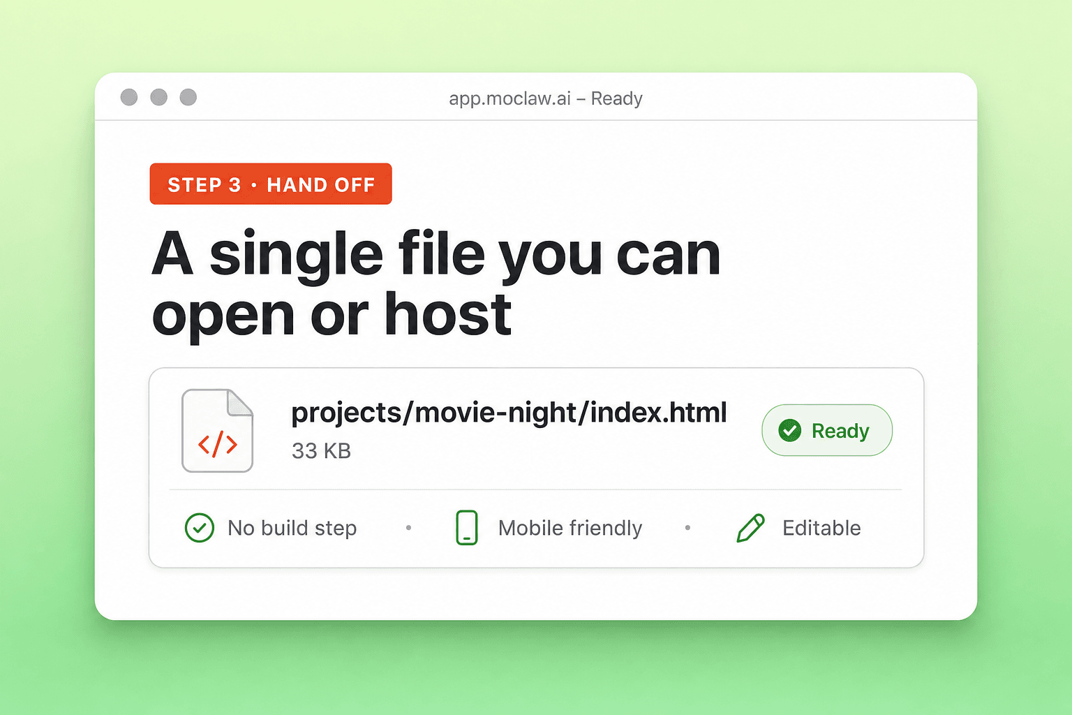 Step 3: delivered index.html for the random movie picker ready to open or host