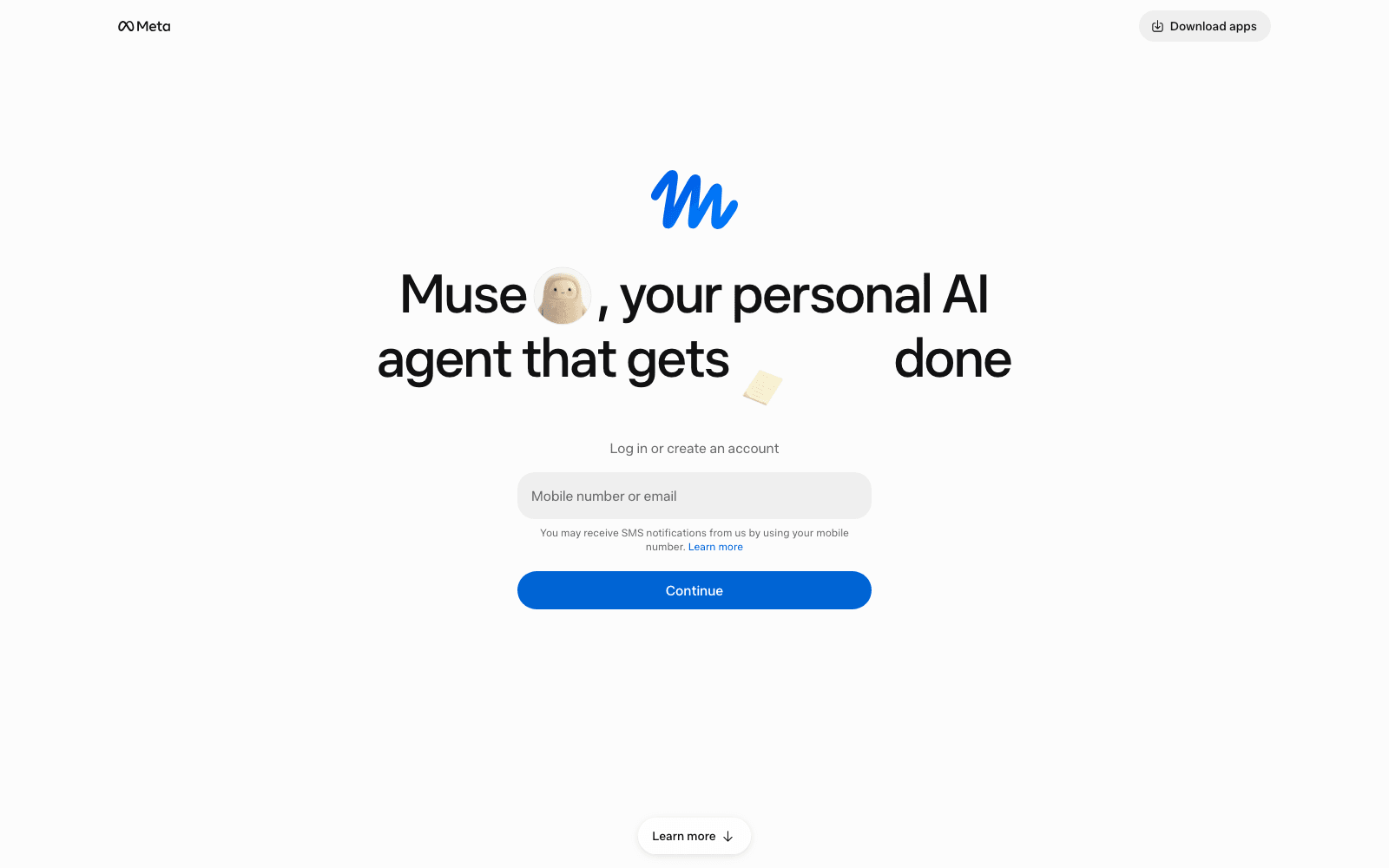 The muse.ai sign-in screen, which loads normally outside the US and gates access at the account step rather than the page load