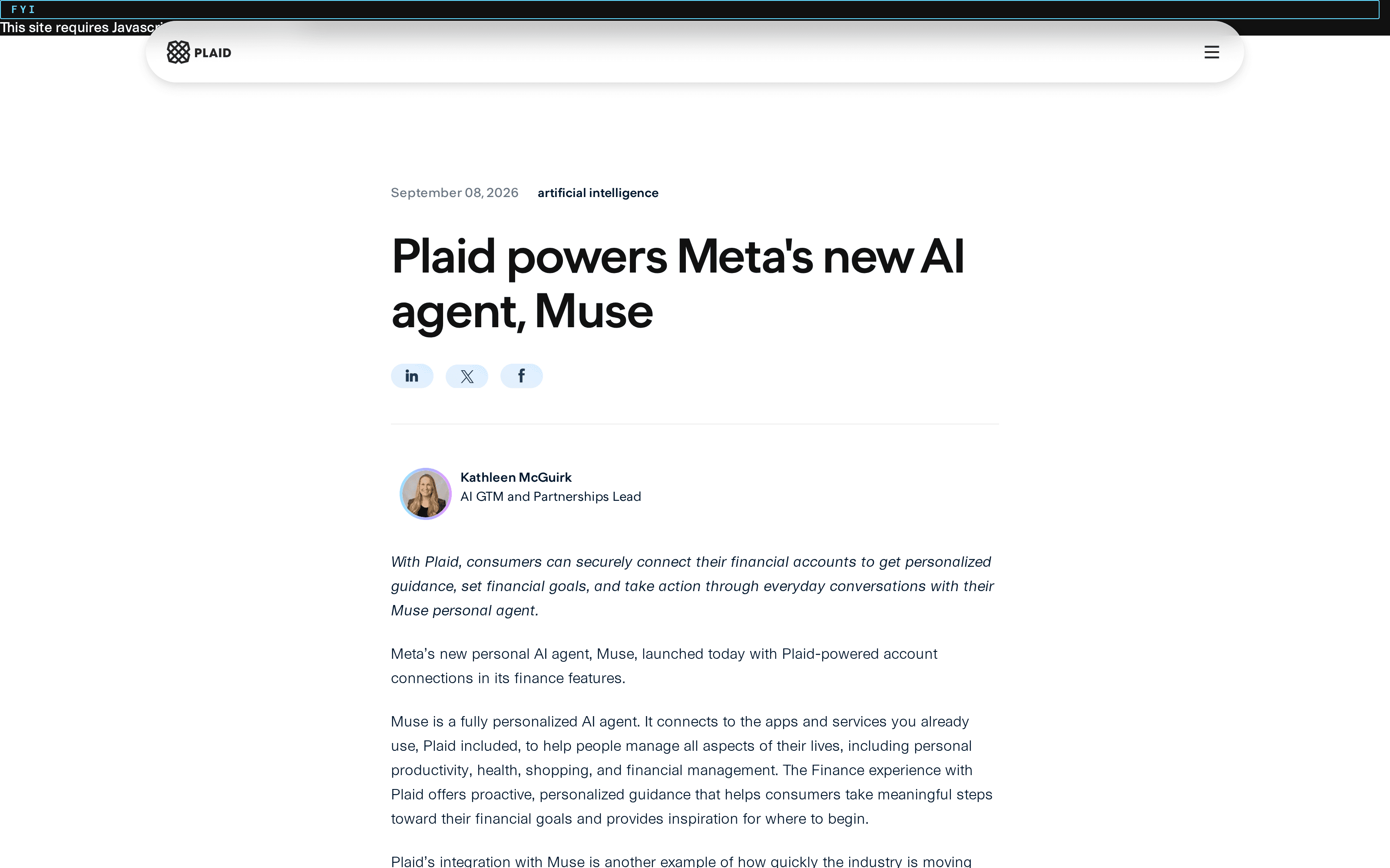 Plaid's September 2026 announcement describes account connections for Muse, rather than Chase payment authority.
