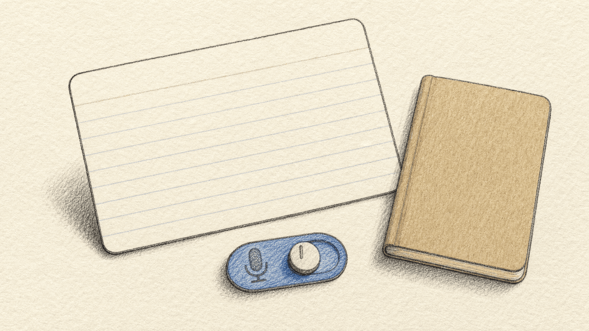 A blank card and a closed notebook illustrate the difference between a captured note and an action, not Bee's interface.
