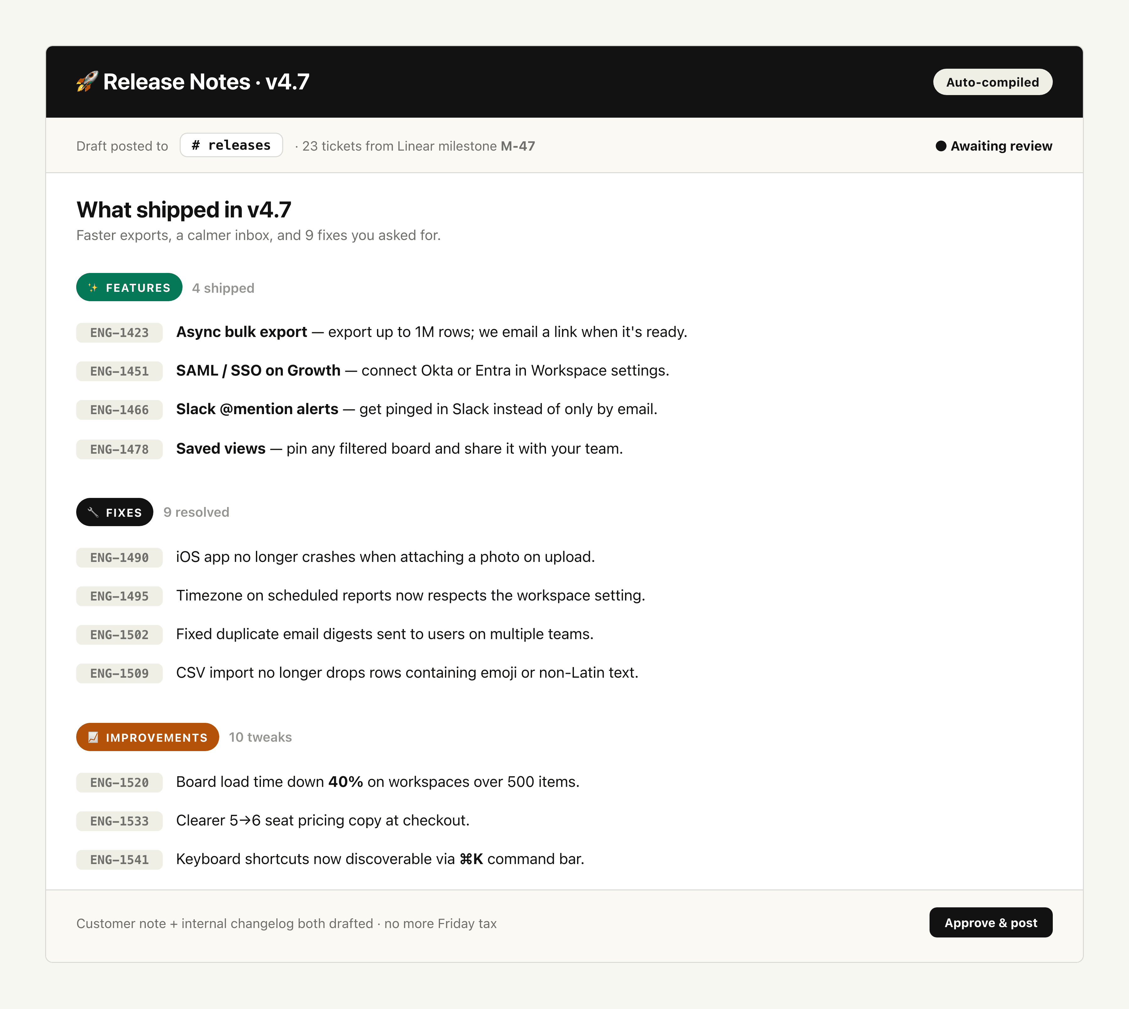 Auto-Compiled Release Notes output preview