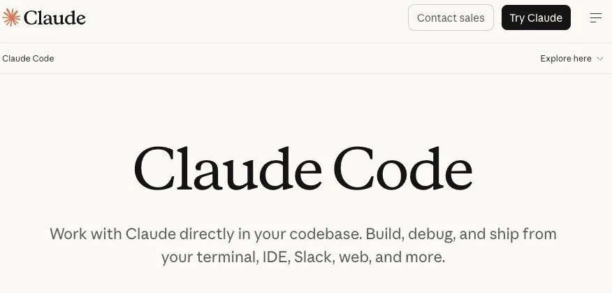 Claude Code product page positioning it as an agentic coding tool for the terminal and IDE