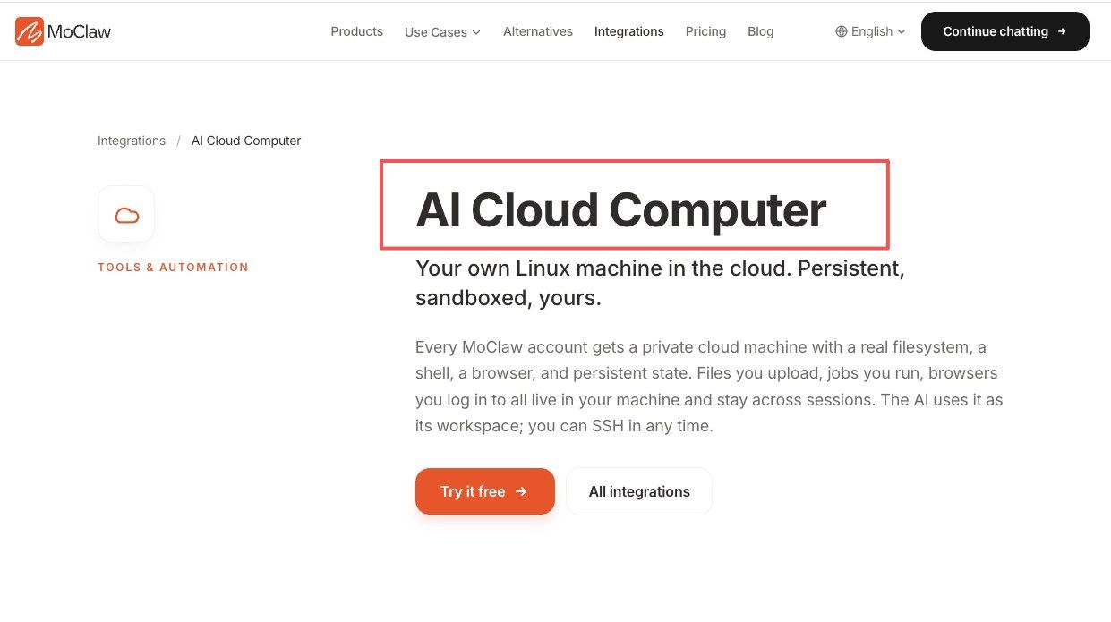 Zentor (formerly MoClaw) AI Cloud Computer integration giving voice-started work a persistent place to run