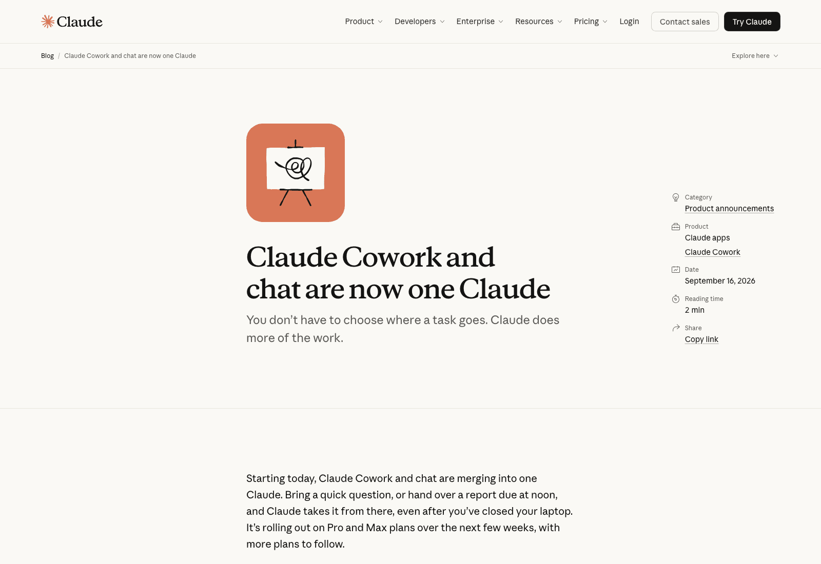 The Anthropic announcement, dated September 16, 2026, on claude.com