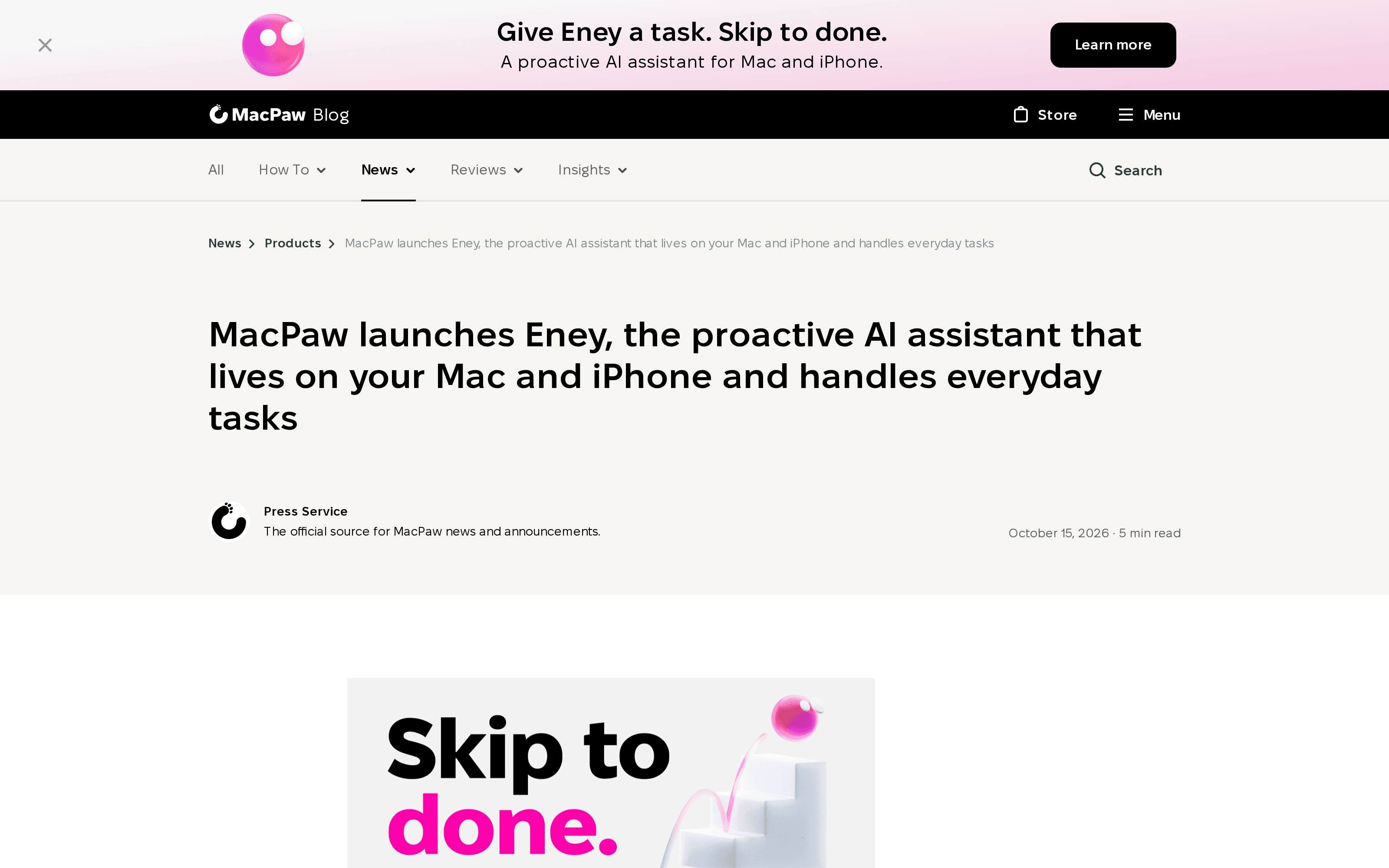 MacPaw's October 15 Eney announcement identifies the native Mac and iPhone assistant.