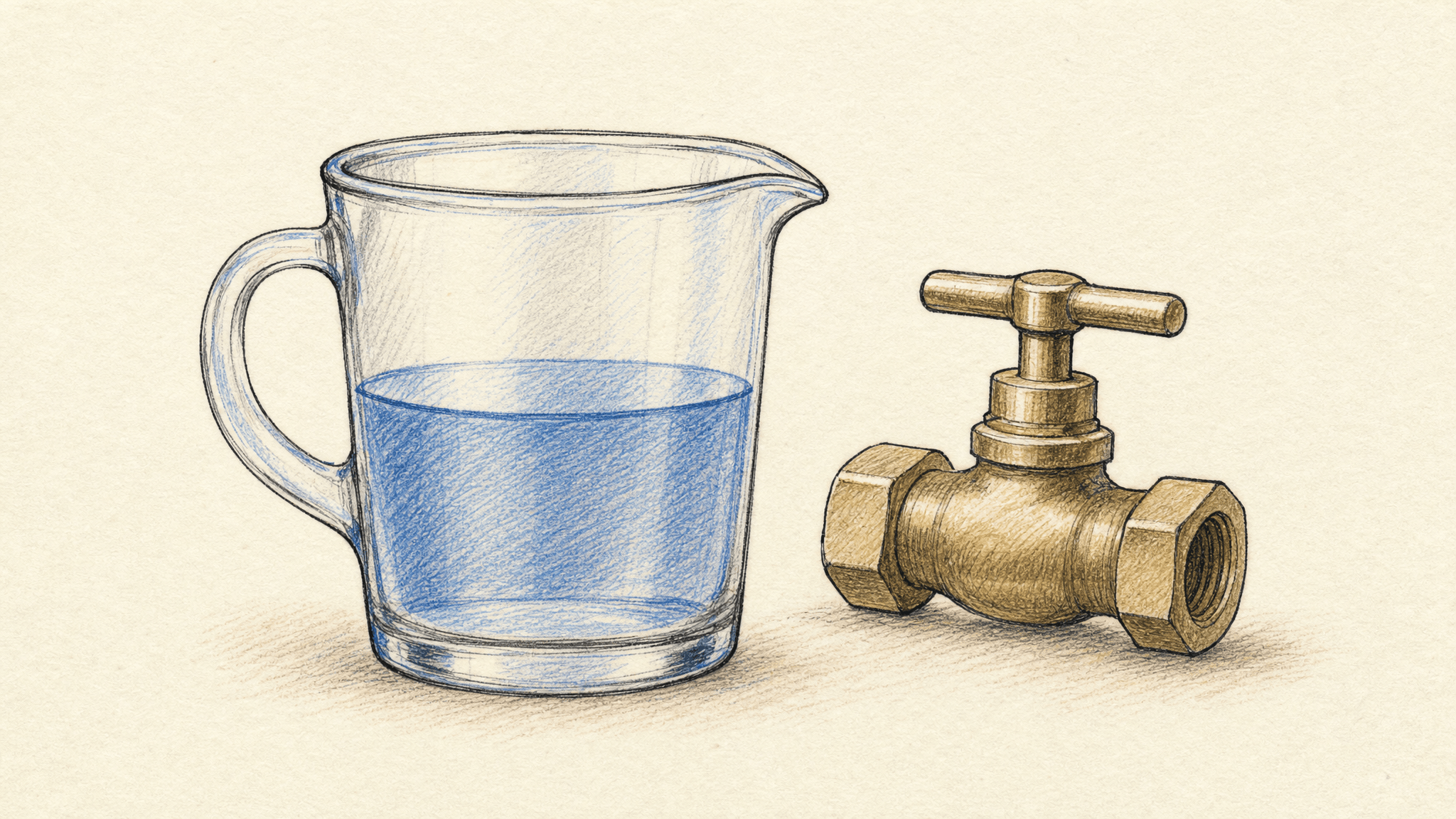 A blue fill level and a shutoff valve illustrate a proposed budget limit, not a confirmed Dot or Zentor feature.