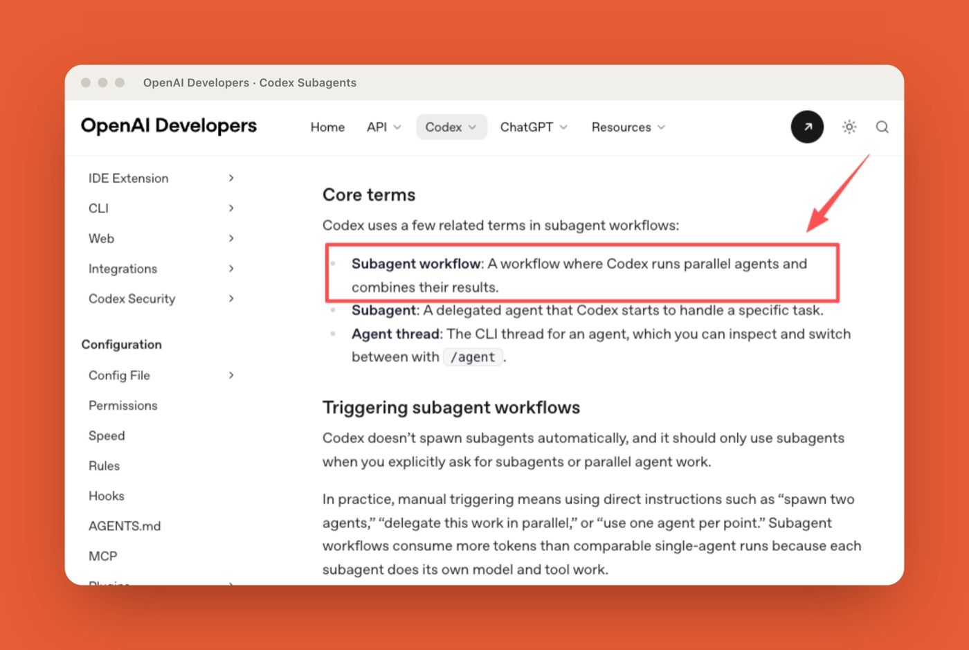 OpenAI Codex subagents documentation describing specialized subagents that run in parallel and return their results into one consolidated response