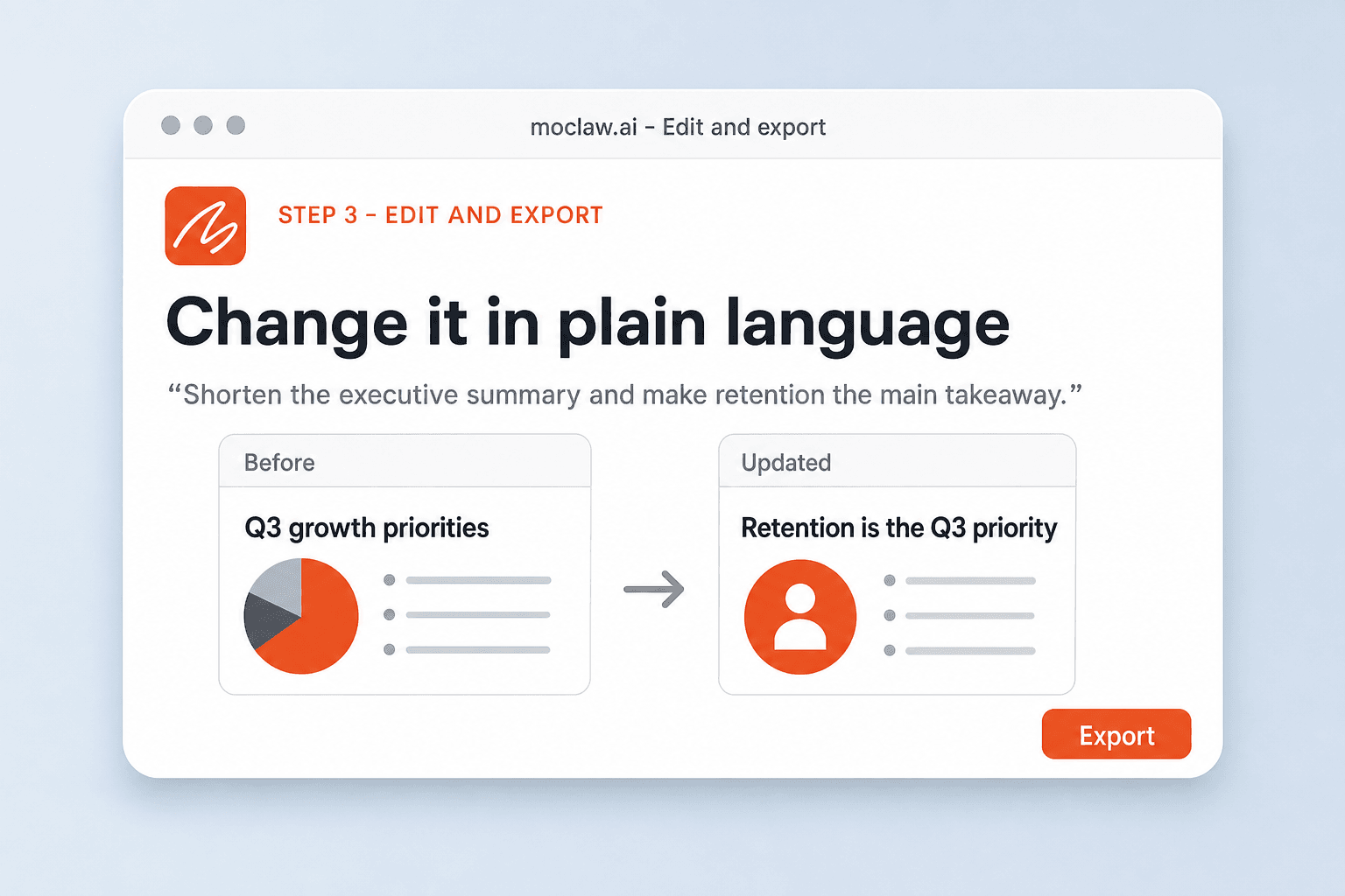 A summary slide being rewritten in plain language, shown before and after the change